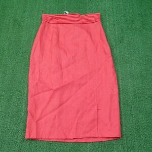 New! Valentino Miss V Skirt Womens 8 Pink Linen Straight Pencil Midi Lined Italy